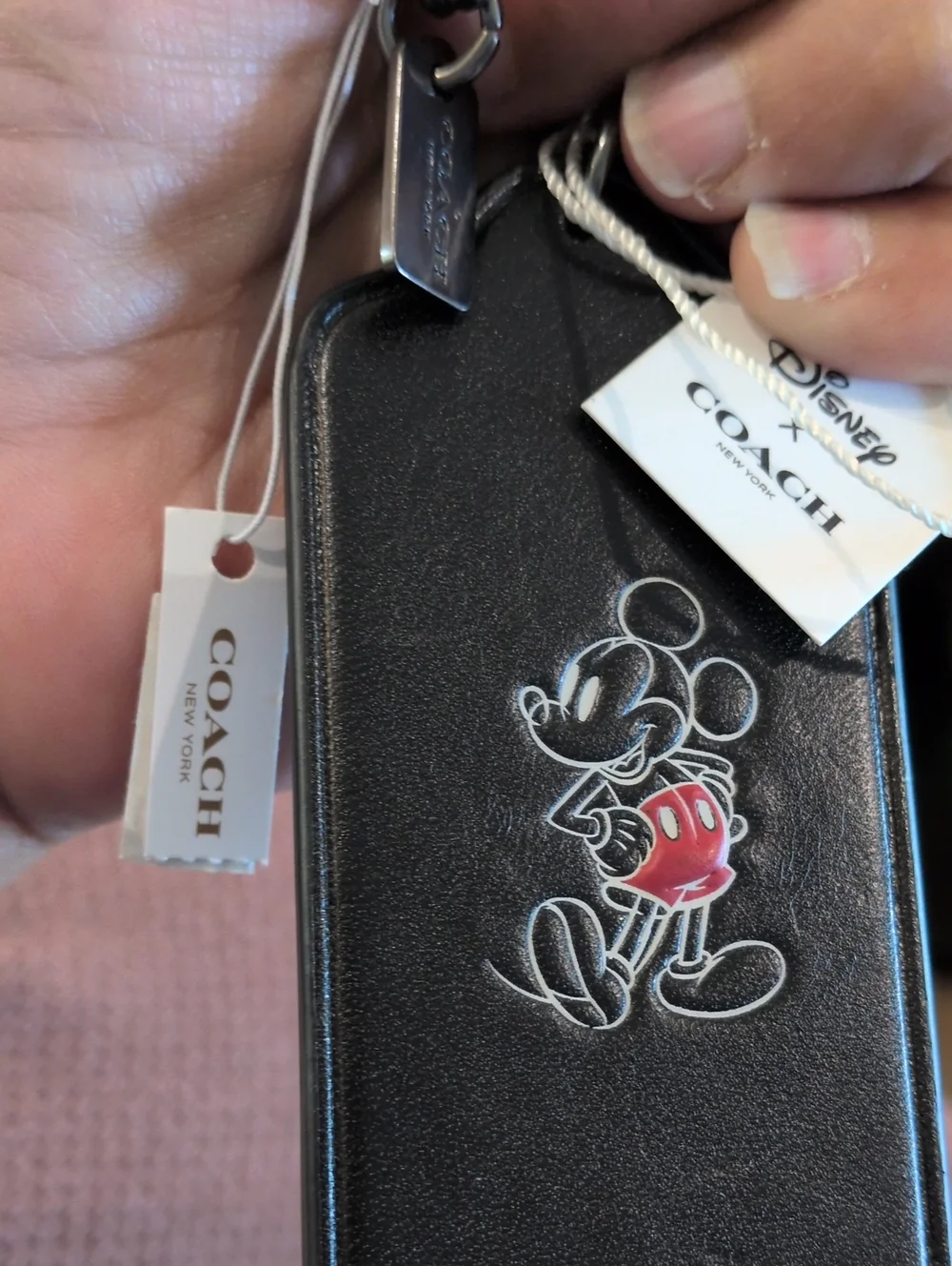 Coach x Disney Mickey Mouse Leather Hang Tag Bag Charm Black Red